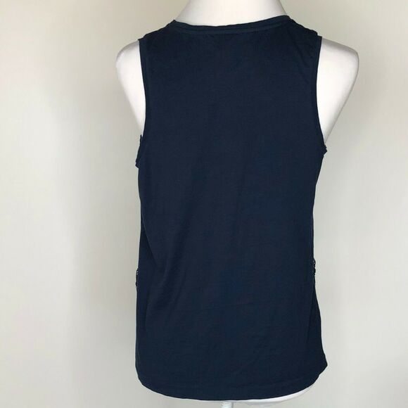 J crew factory size small navy blue tank top crochet lace Detail Sleeveless BOHO - Picture 4 of 7